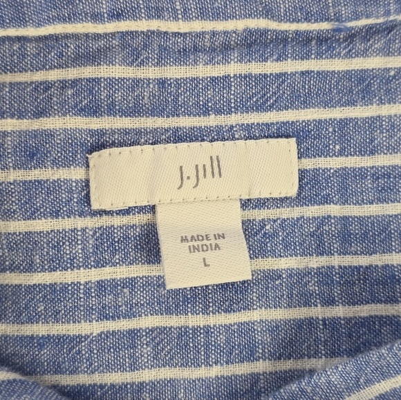 J.Jill Blue White Striped Linen Lyocell Button Front Shirt Maxi Dress Size L - Picture 6 of 9